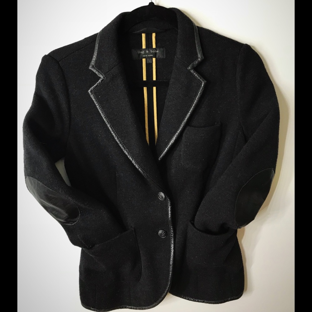 Rag&Bone Black Wool Leather Trim Blazer/coat